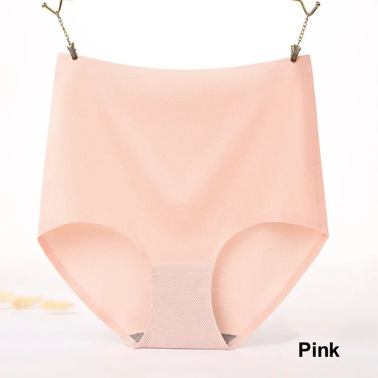 Source factory goods plus fat plus size ladies super high waist solid color briefs one-piece ice silk seamless underwear