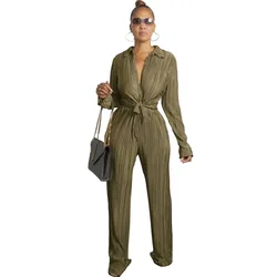 Wholesale Loose Women Sets Solid Wide Leg Pants 2 piece Set Casual Button Outfits Fall 2023 Women Clothes with Flare Pants