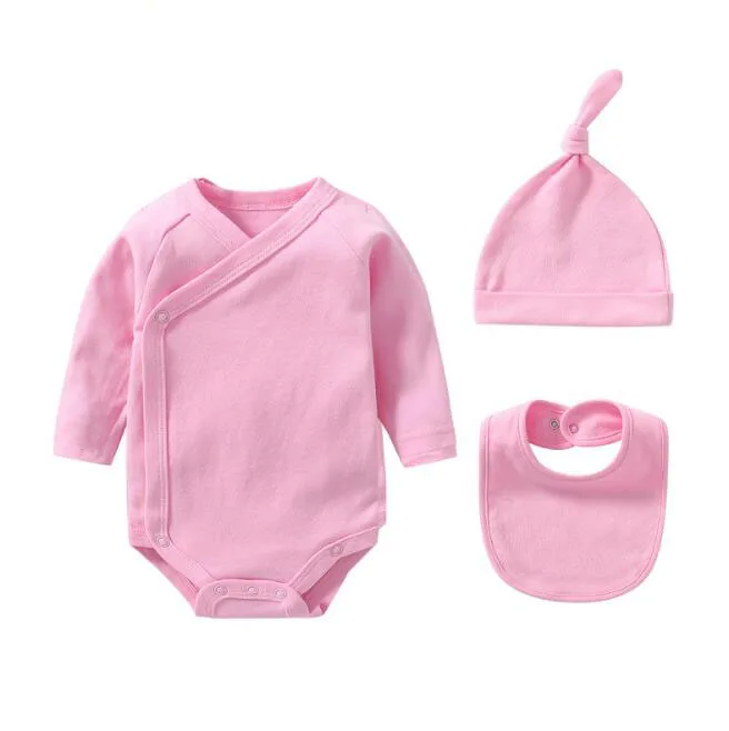 manufacturer Wholesale Newborn Baby clothes romper Sets long Sleeve Knitted Cotton Tops Boys Girls 3 Pieces Baby Clothing