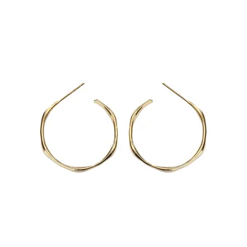 Simple Trendy jewelry 925 sterling silver gold plated big circle hoop earrings for women