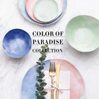 Decorative Dinner Ceramic Cake Desert Dish Pink Color Glazed Hand Paint Decorative Dinner Plate Porcelain