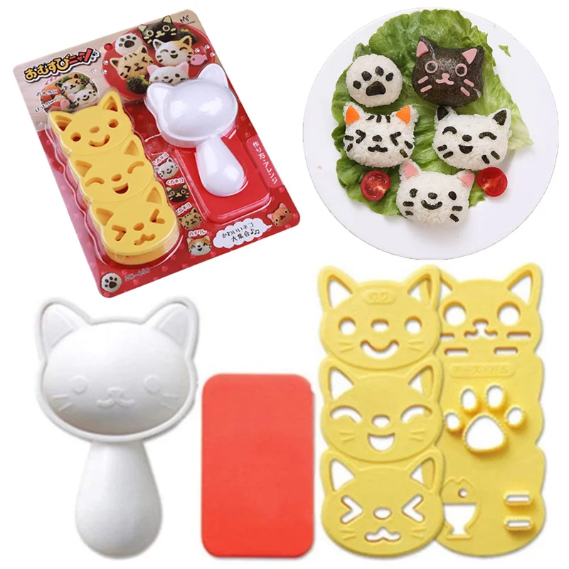 Wholesale Japanese Style Sushi Decoration Tool Cartoon Cat Shape Sushi Rice ball Mold set