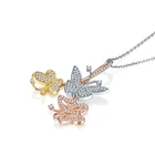 Cz Silver Womens Necklace Iced CZ Butterfly Pendant Necklace Women Sterling Silver Gold Plated Butterfly Necklace