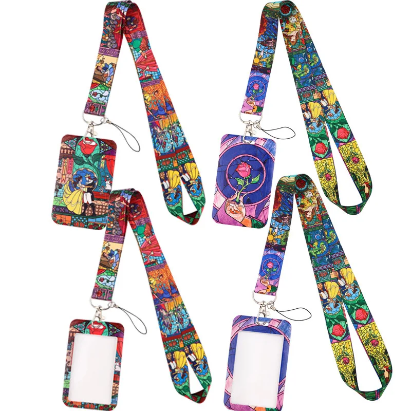 Beauty And The Beast All Over Print LANYARD ID Holder Keychain 
