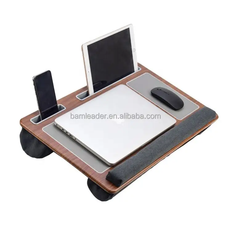 Multifunctional Bamboo Portable Laptop Desk Table For Home Office Bed With Mouse Pad Wooden Laptop Desk With Ipad Phone Holder