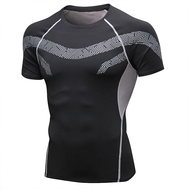 New Running Sport T-shirt Men's Skinny Quick dry Shirts Gym Fitness Training Super elastic Tee Tops Male Jogging Clothing
