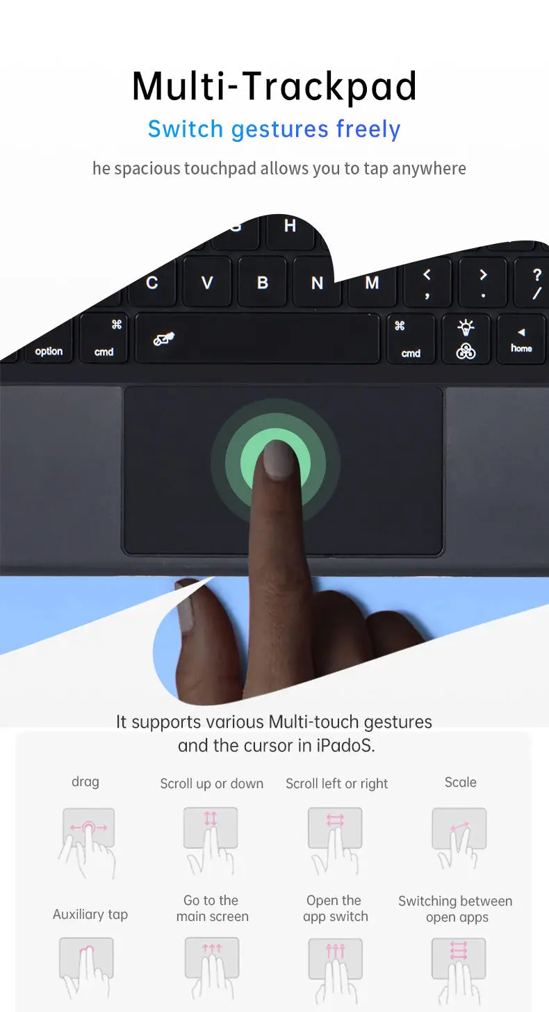 product customizable magic detachable waterproof shockproof for ipad 10 keyboard case with pencil holder touchpad backlight new product-6