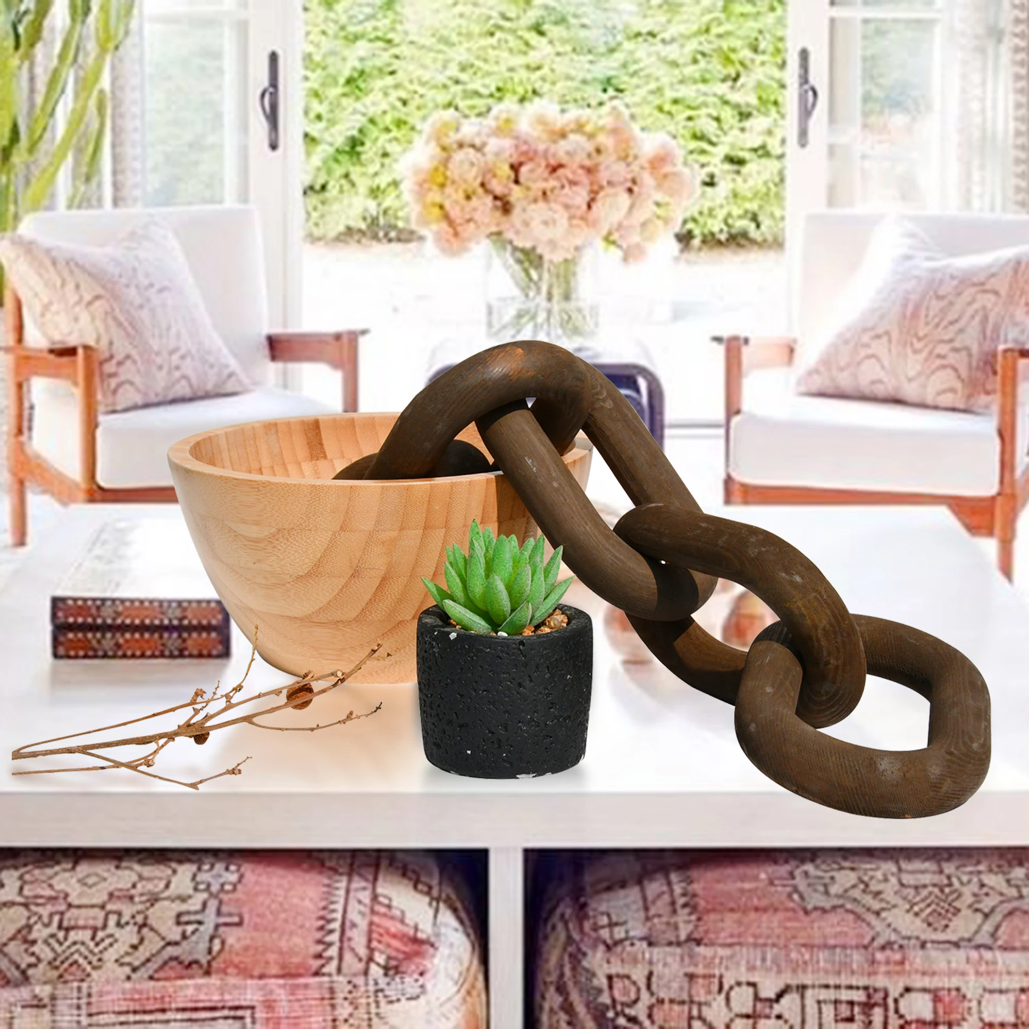 Acacia Wood Chain Link Decor Knot Home Living Room Decor Knot Modern Farmhouse Home Decor for Table Shelf