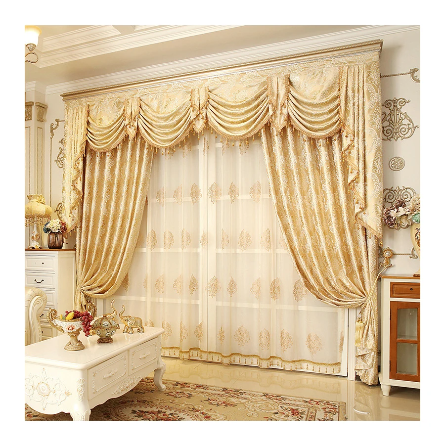 Hot Sale Window Luxury Living Room Jacquard Curtain With Valance