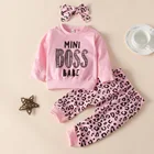 Girl European And American New Girl Pink Letter Set Leopard-print Three-piece Suit