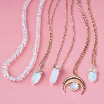 Utopia Special Style Quartz Crystal Pendant Natural Stone Women Jewelry Set Blue Moonstone Necklace
