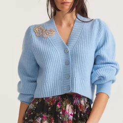 Women Knit Sweater Custom Autumn Winter Lady Casual Coat Women V-Neck Cardigan Sweater