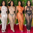 Summer Women's New Style Nightclub Fashion Lace Up Halter Sexy See Through Dress