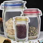Plastic Food Bag Food Reusable Plastic Stand Up Mason Jar Zipper Bottle Shape Food Bag Snack Storage
