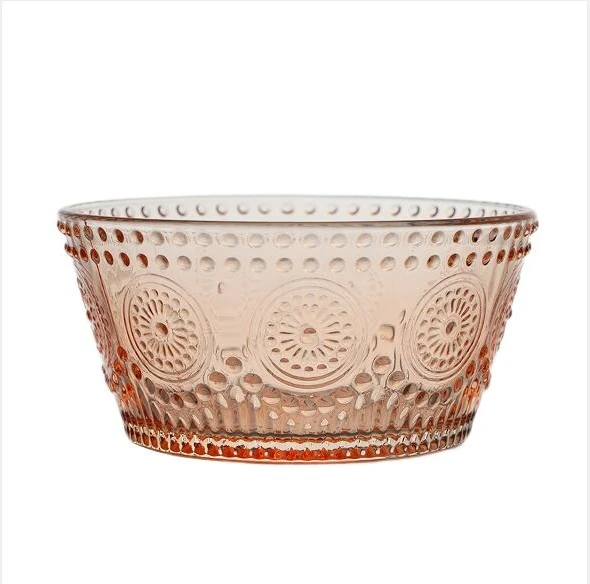 370ml Glass bowl with sunflower engraved pattern food serving salad bowl high quality glass fruit bowl for Middle East market
