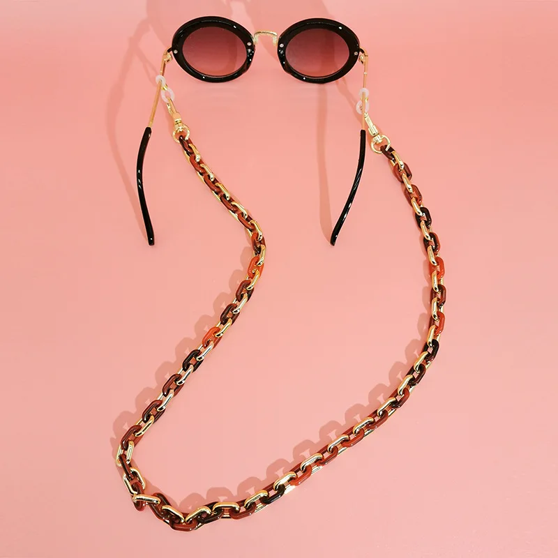 gold bold thick CCB stitching chain acrylic glasses chain, marble pattern gold maskes glasses chain