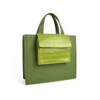 2021 Luxury Customized Logo Genuine Leather Tote Handbags Classic Vegan Leather Square Tote Handbags