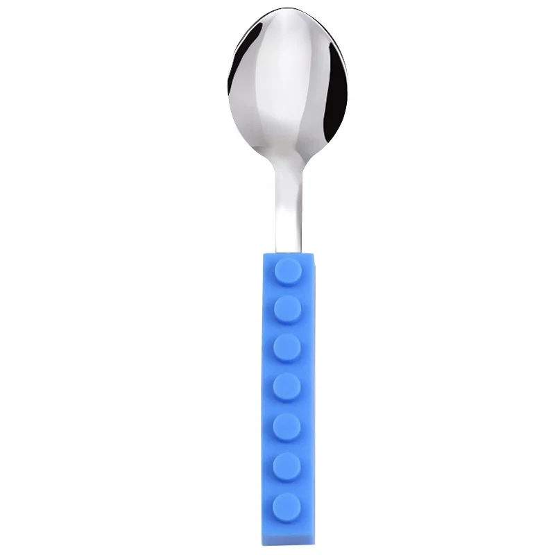Children Cutlery Set Reusable Baby Stainless Steel Spoon and Fork Set Silicone Handle Design Utensils