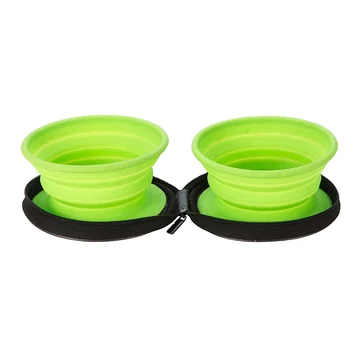 Custom Logo Color Travel Collapsible Silicone Pet Cat Dog Bowl Double Silicone Travel Pet Bowl