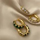 Gold Hoop Earrings 18k Gold Vermeil Custom Rainbow Huggie 925 Silver Green Cz Hoop Earrings