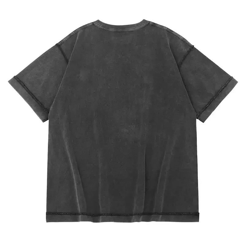 New Fashion 250 Gsm Heavyweight T Shirt Blank Loose Oversized Acid Washed Unisex Reverse Cut And Sew T Shirt