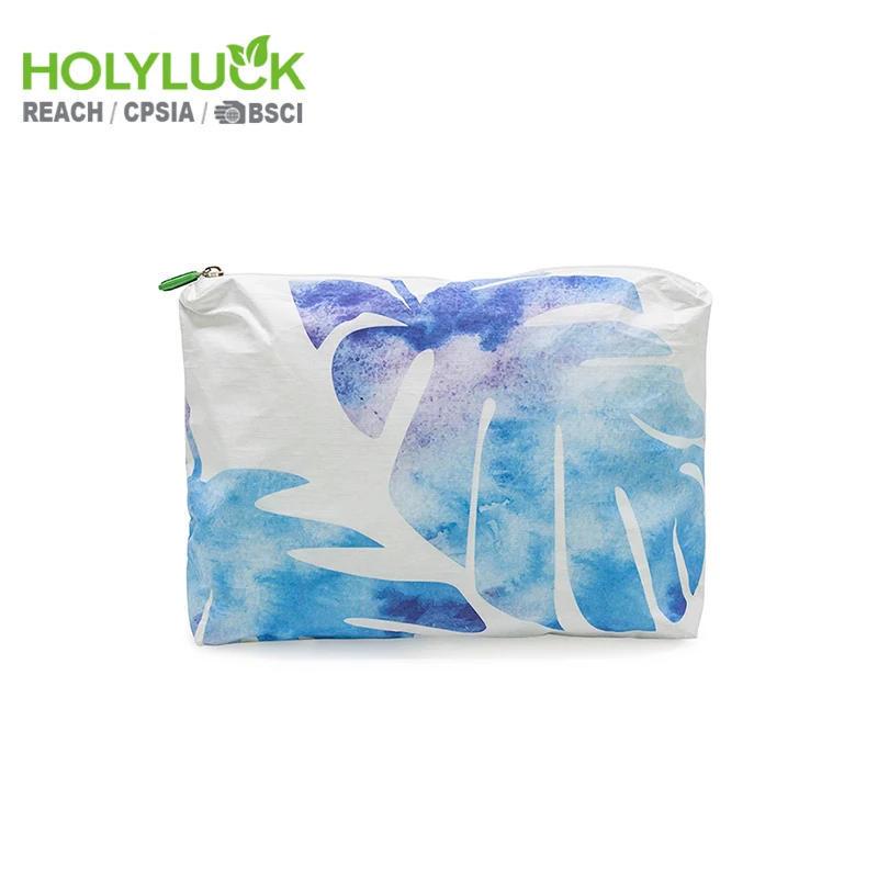 Reusable Waterproof Tyvek Makeup Pouch Hawaiian Bikini Swimsuit Bags Custom Dupont Paper Aloha Tyvek Cosmetic Bag For Beach