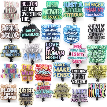 Wholesale Badge Holder Accessories Fashion Glitter Acrylic Plastic Letters Series Medical Student Nurse Badge Reel