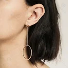 Long Drop Earrings Gemnel Jewelry Stainless Steel Trendy Women Big Double Circle Brass Long Chain Drop Earrings