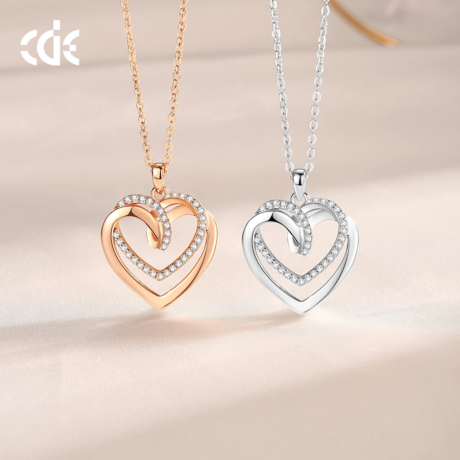 CDE YN1121 Silver 925 Jewelry 925 Sterling Silver Heart Necklace For Women Rose Gold Plated Love Heart-Shaped Necklace