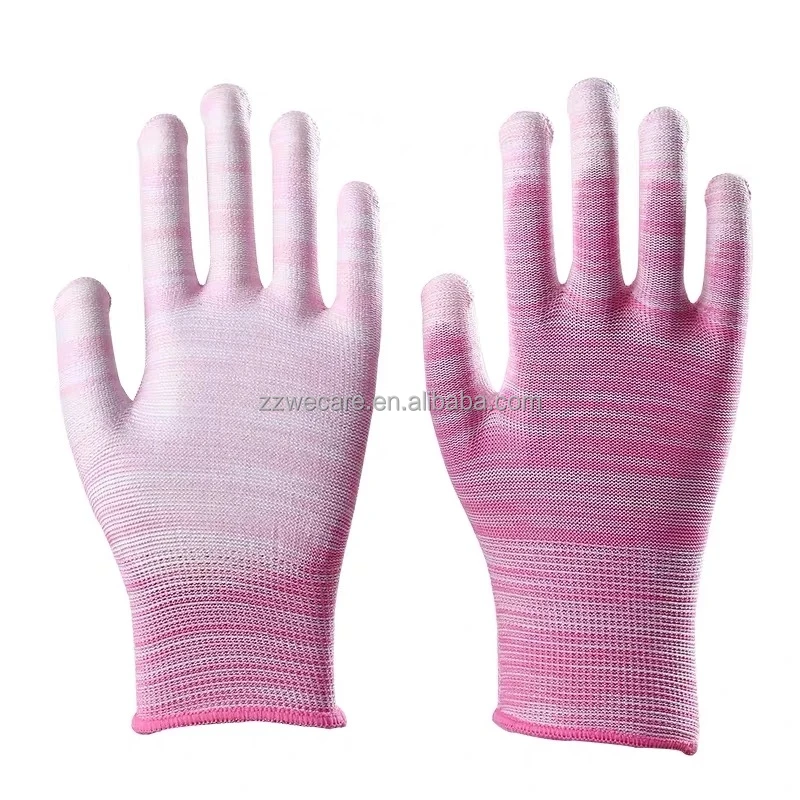 Non Slip Nylon Knitted Striped PU Palm Coated Hand Protective Outdoor Yard Gardening Planting Labor Work Gloves