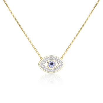 Exquisite 18K Gold Plated Pendant Necklace Jewelry Chain Women Blue Diamond Cubic Zirconia Bohemian Evil Eye Necklace