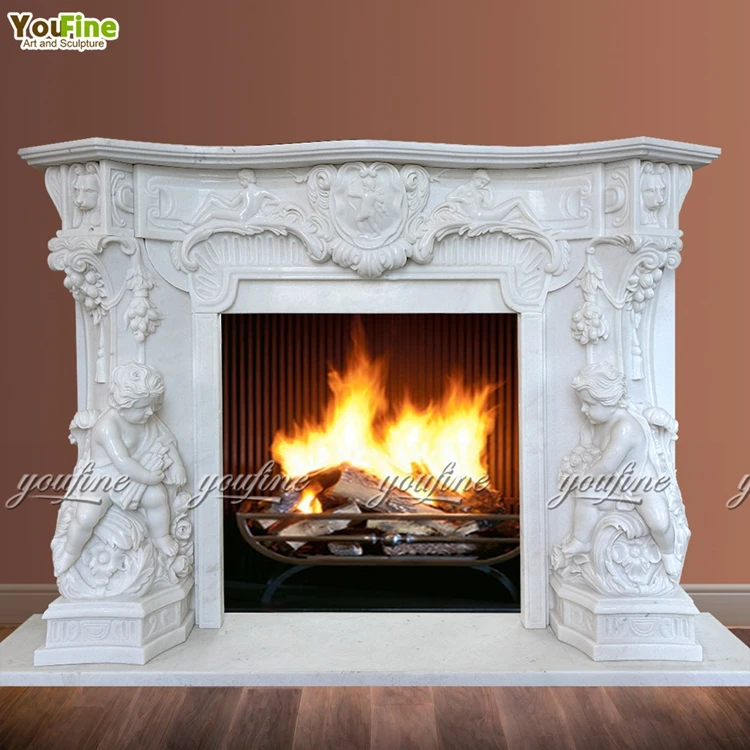 custom size cherub figure China Natural Marble Fireplace Surround