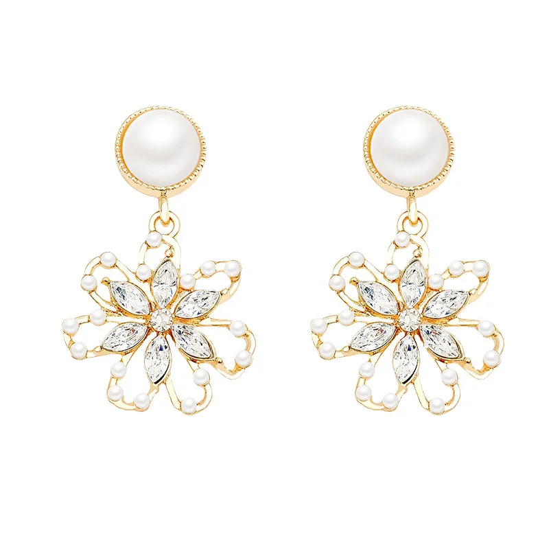 2023 new tide exquisite super fairy temperament all-match pearl rhinester sun flower earrings for women