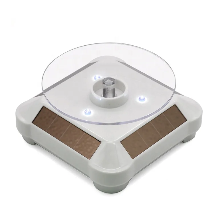Solar Battery Powered Premium Rotating Display Stand Base Turntable White LED 