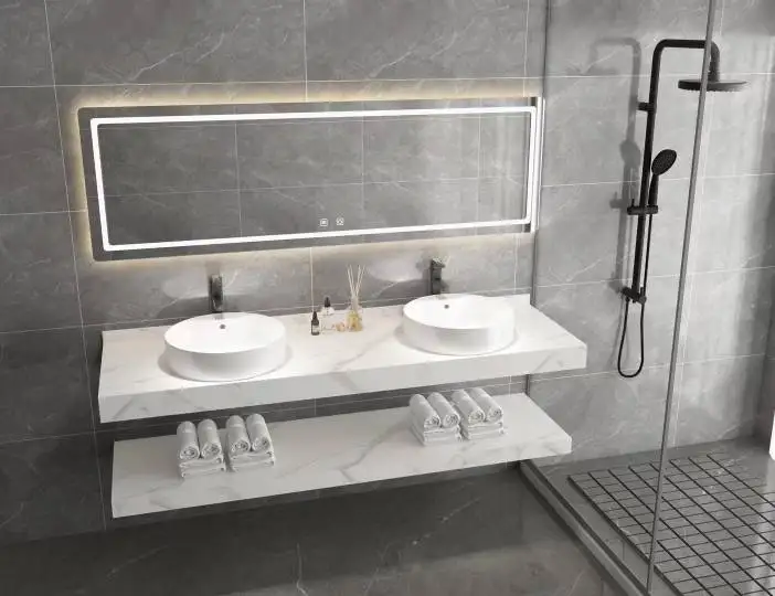 Tarpul Modern Vanity Hotel Cabinet Bathroom Vanities Sintered Stone Slab Wall Mounted Decorative Furniture Rectangular Basin manufacture