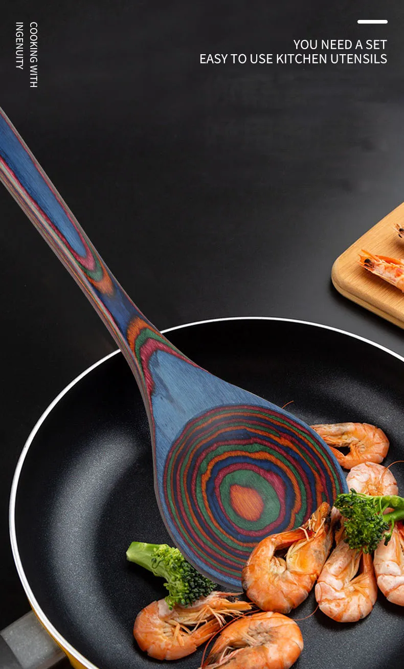 Pakkawood Kitchen Utensil Set for Serving & Cooking, Heat Resistant & Non-Stick Utensils