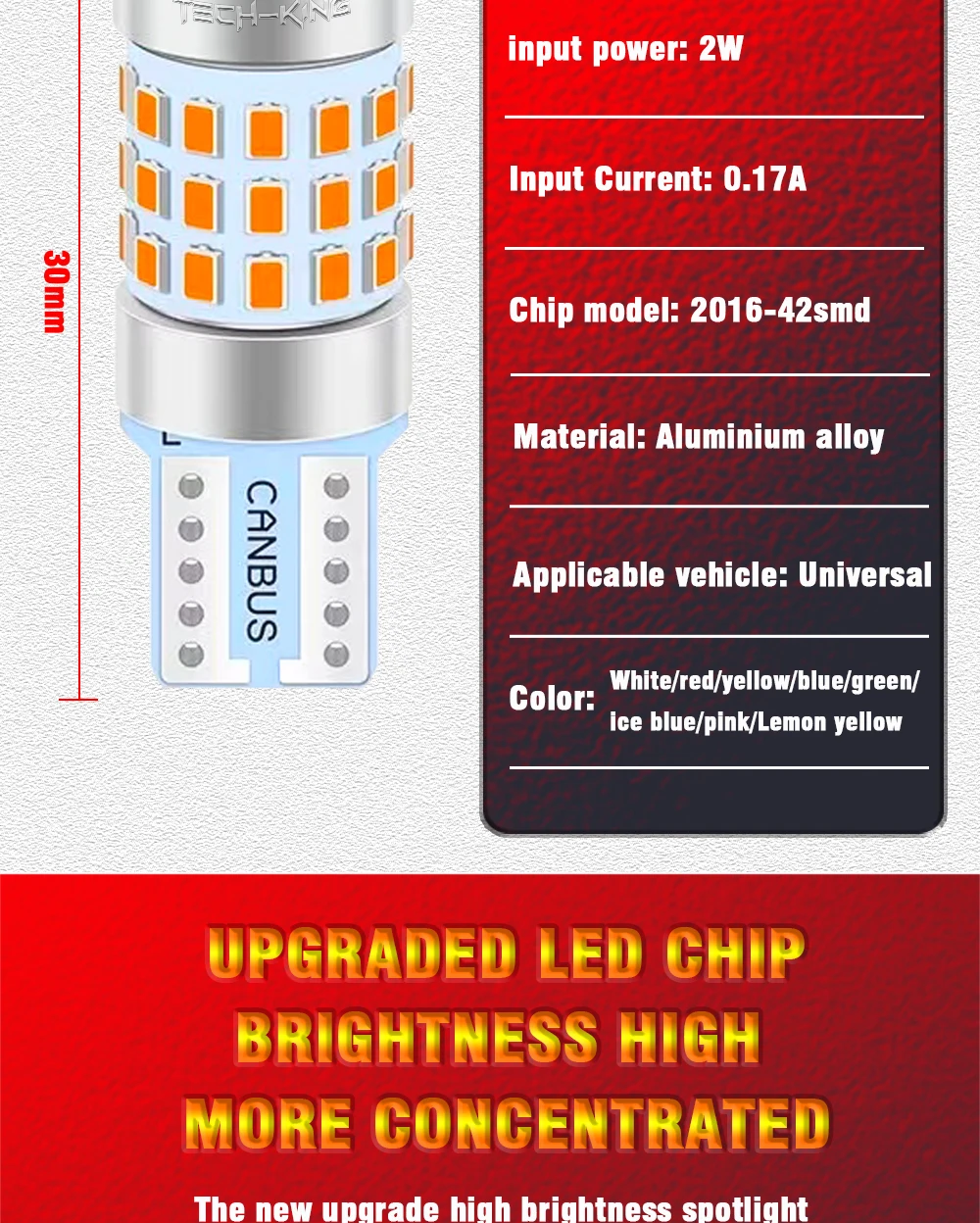TECH-KING Car T10 2016 42SMD LED Chip With CanBus For Width Light/Interior Light/Licence Plate Light 9-80V T10 led bulb