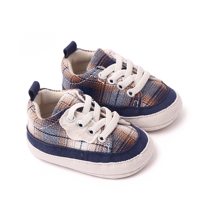 Fashion Trend Baby Boy Color Matching Plaid Pattern Baby Girl Front Lace-up Casual Sports Shoes details