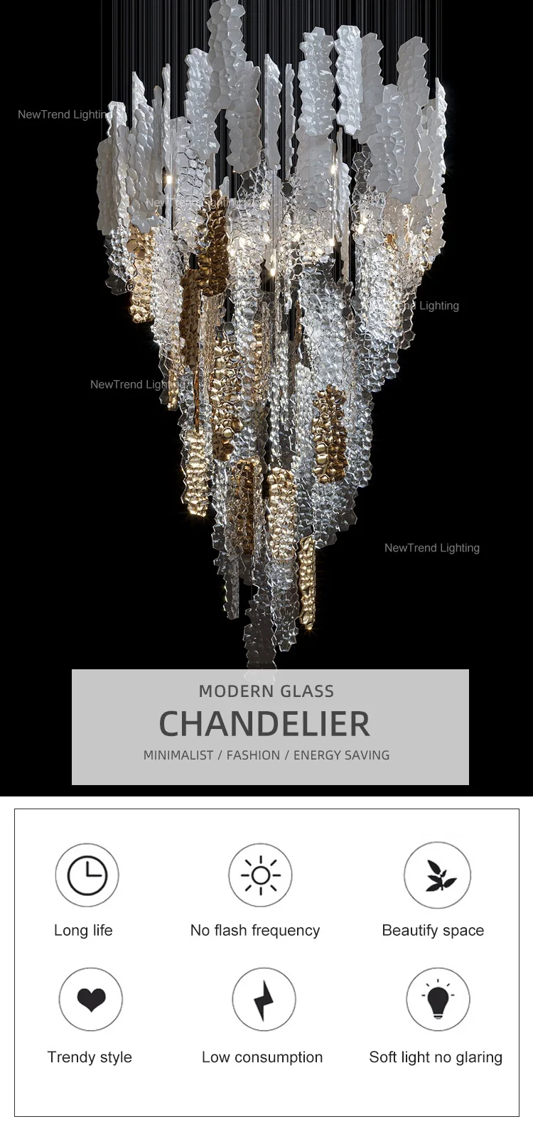 CPL-375 Unique Style Indoor Decoration LED Hanging Light Villa Hall Hotel Lobby Staircase Modern Glass Chandelier factory