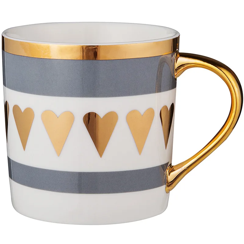 High Quality Printed Golden heart Print Designs 300 ML Mugs Golden with gold Handles Rim