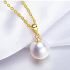Yellow Real 7-7.5mm 3A Grade 18K Pure Yellow Gold Real Natural Seawater Japanese Pearl Pendant Necklace