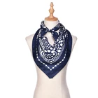 Scarf 90x90cm Large Square Scarf For Women 100% Silk Satin Scarf Printed Dark Blue Women Female Silk Scarf