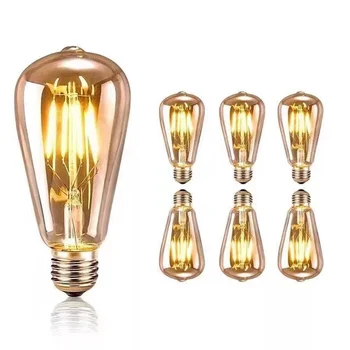 Factory 220V Antique Incandescent Amber Filament Lamp 4W 6W 8W Decorative Vintage Cylinder Edison Bulbs  ST64 LED Filament Bulbs