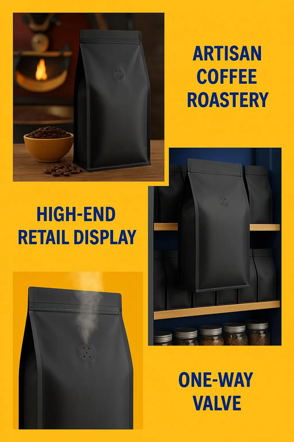 Wholesale Flat Bottom Plastic Coffee Packaging Pouch with Side Gusset, Ziplock, and Security Valve for Freshness Preservation - detail 6