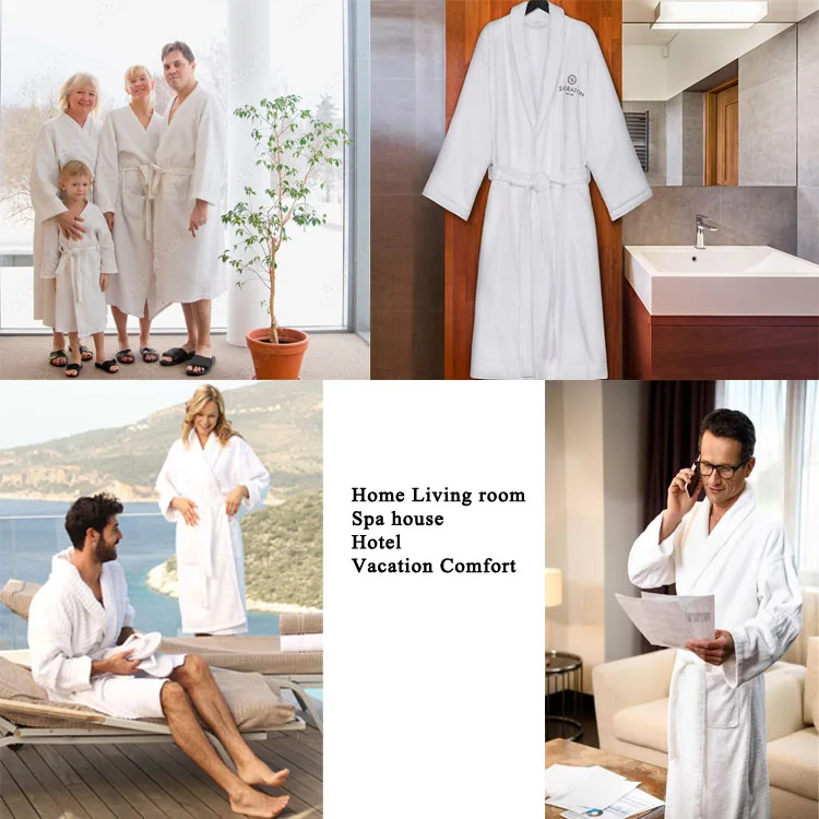White luxury hotel bathrobe full ankle length cotton terry towelling spa bath robes unisex night robe