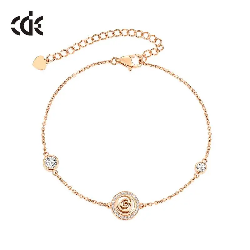 CDE B1384  Fashion Jewelry Brass Bracelet Wholesale Rose Gold Plated Chain Zircon&Flower Shaped Bangle Bracelet