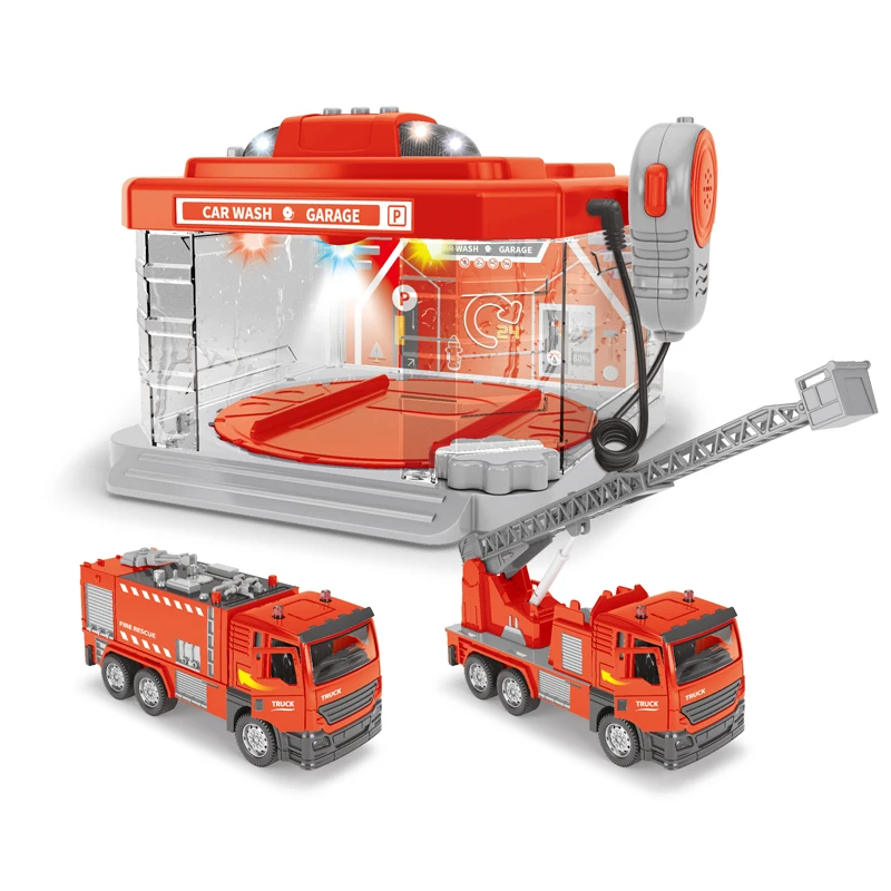 1:32 Alloy fire truck kids garage car washing station toy with spray must