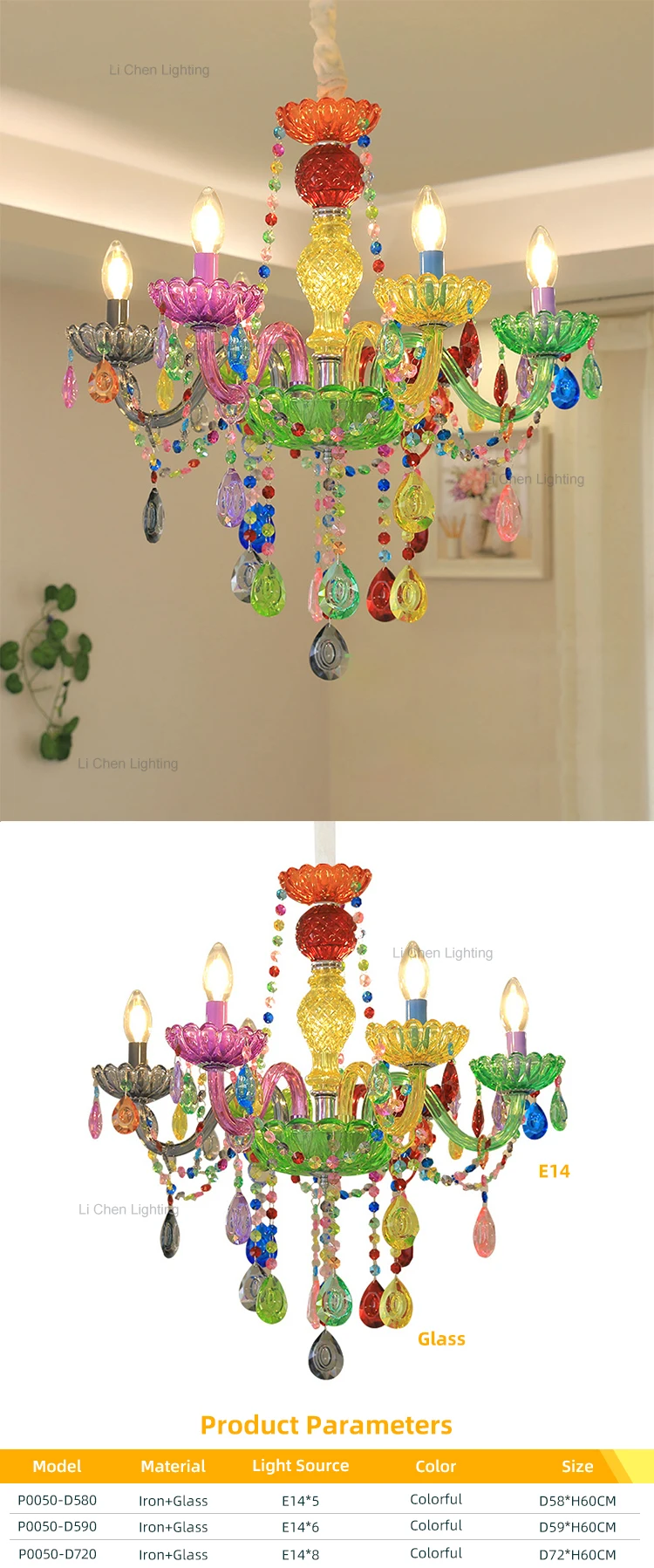 p0050 artistic multi color murano glass chandelier  vibrant stained glass pendant for living room-0