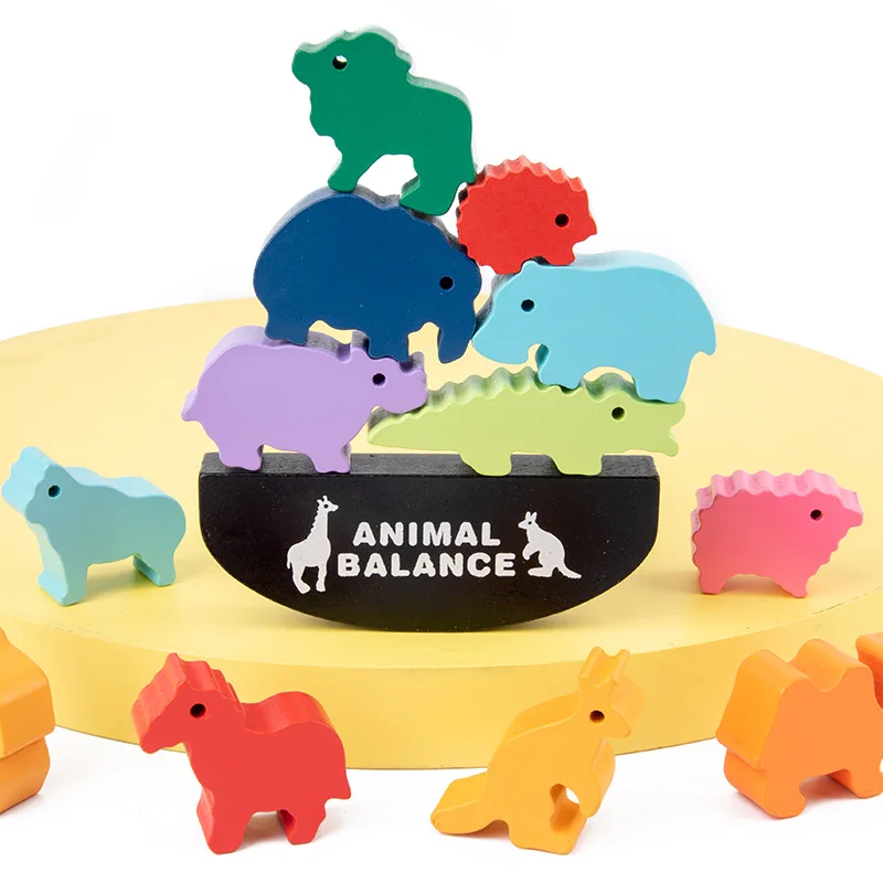 Educational Children Animals Dinosaur Infauna Balancing Toys Blocks Wood Balance Game, Stacked Toys, Animal Balance Toys