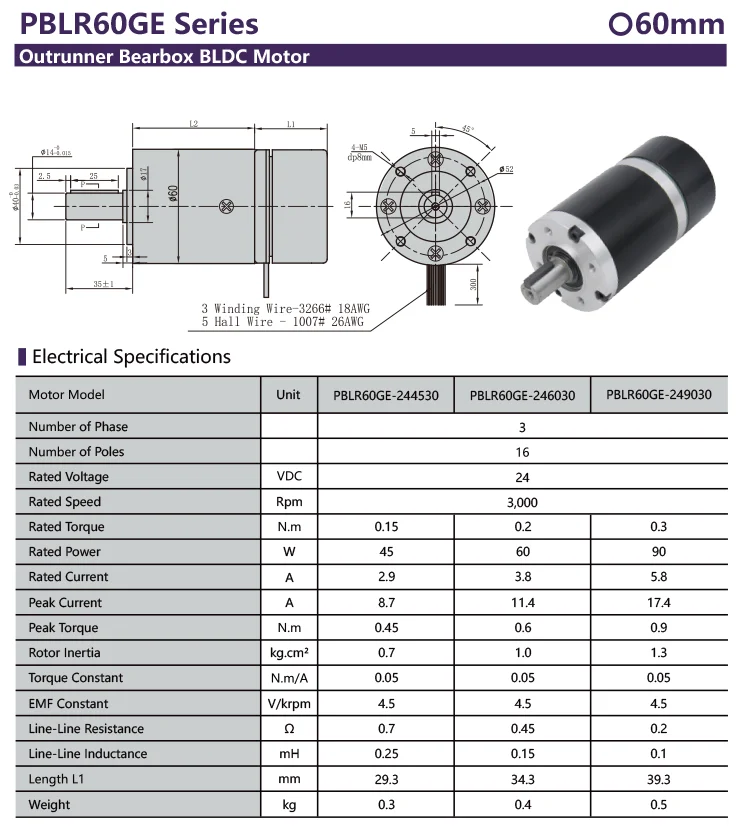 Brushless Outrunner Motor, 60mm, BLDC, 24V - detail 6